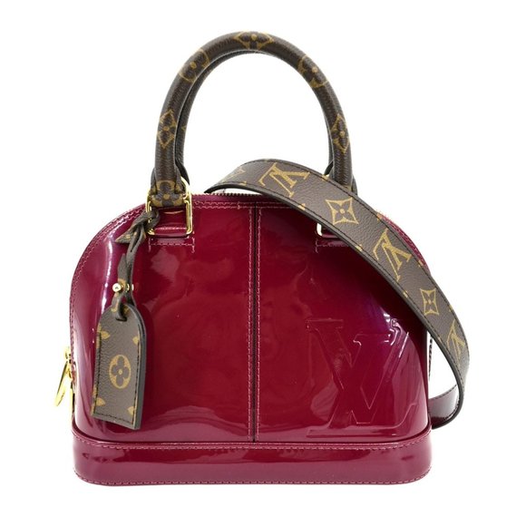 LOUIS VUITTON  Alma Lisse Leather Satchel Crossbody Bag Red - Picture 1 of 14